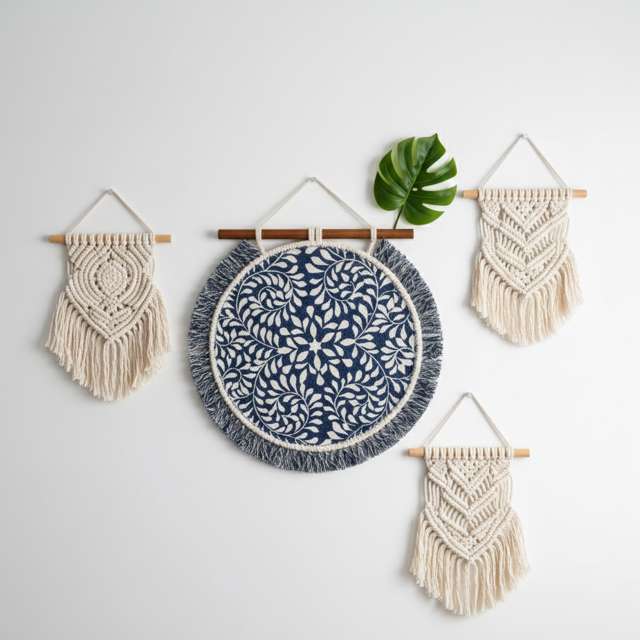 Handwoven Blue Leaf-Print Placemat