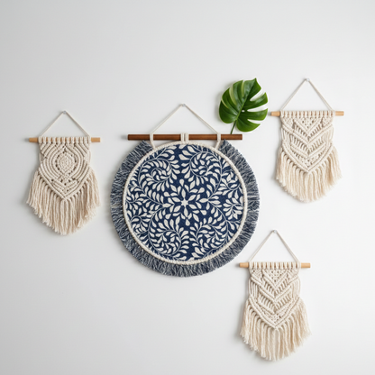 Handwoven Blue Leaf-Print Placemat