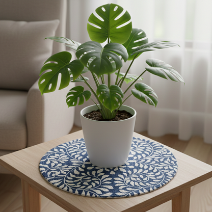Handwoven Blue Leaf-Print Placemat