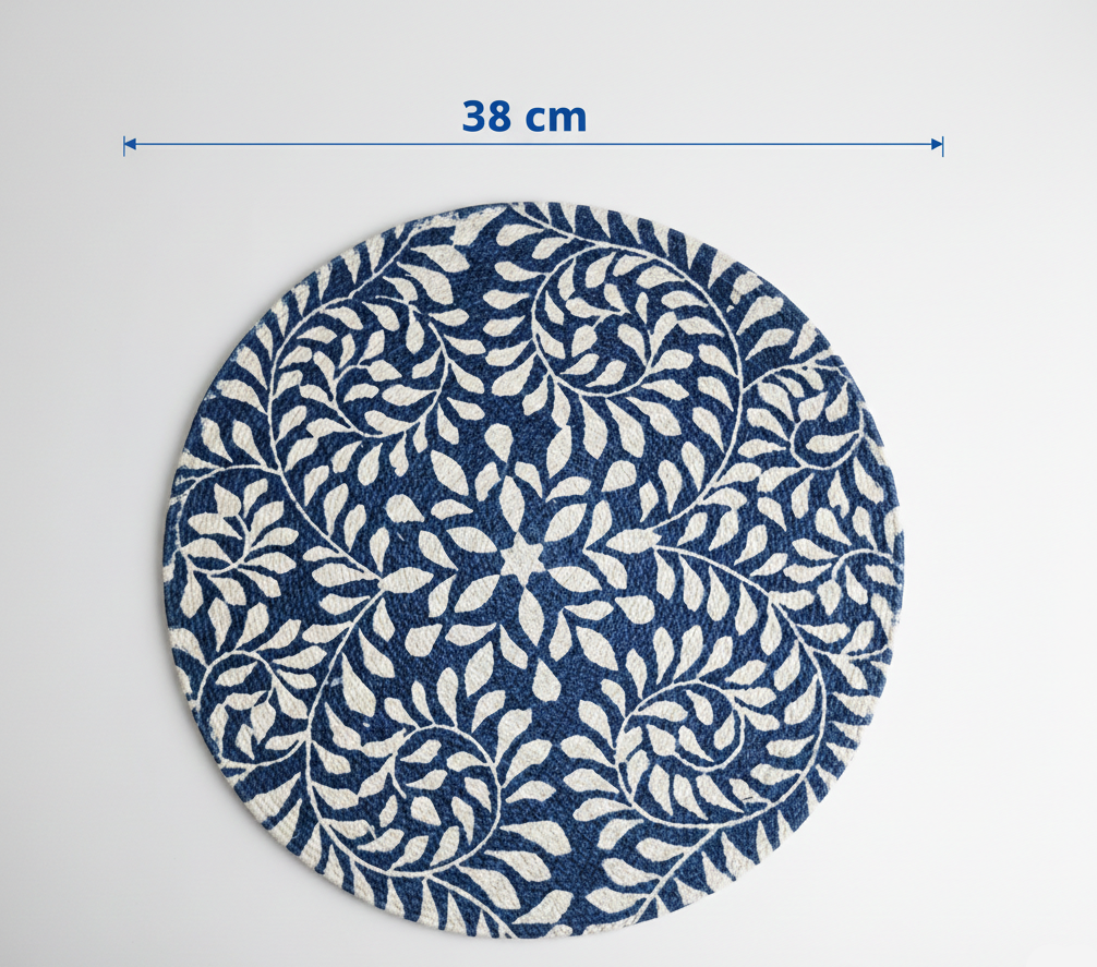 Handwoven Blue Leaf-Print Placemat