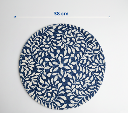 Handwoven Blue Leaf-Print Placemat